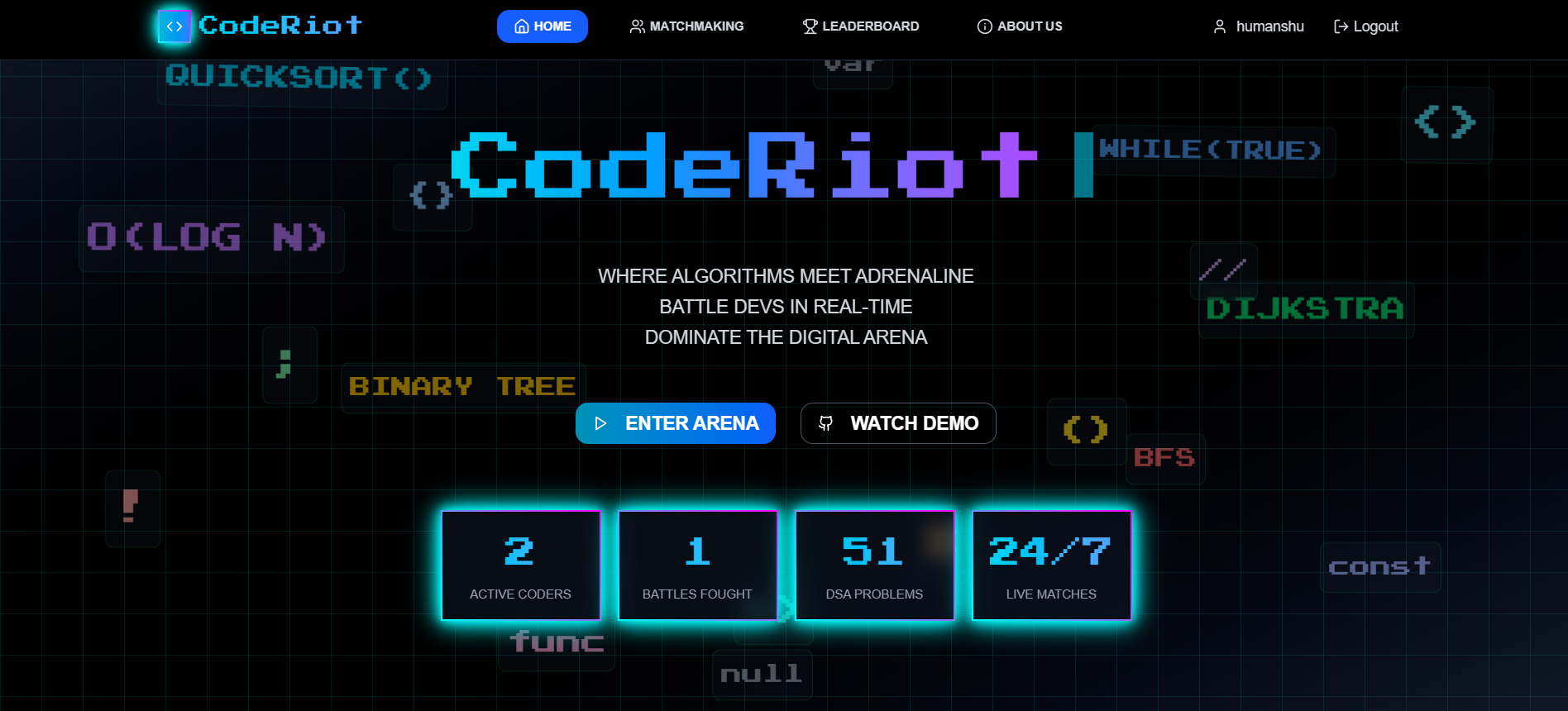CodeRiot - Real-Time Competitive Coding Platform screenshot 1